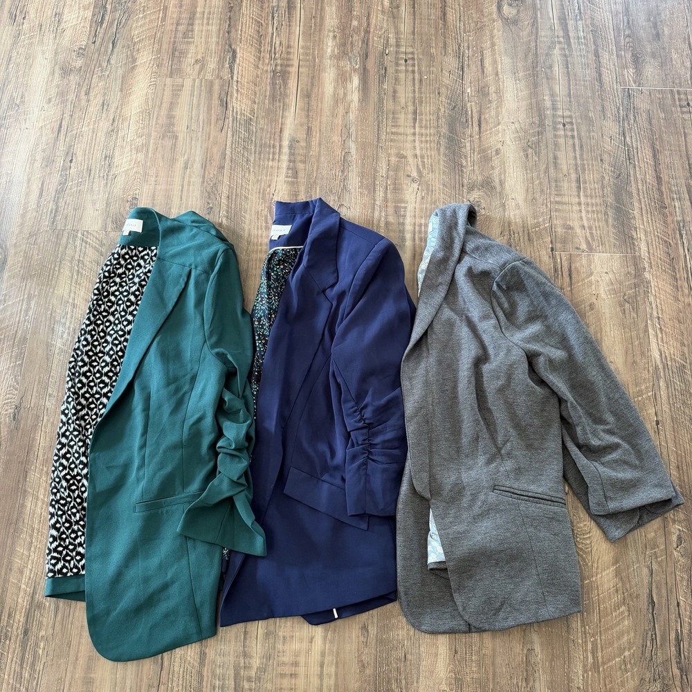 Lot of 3 Skies Are Blue Raja/Asa L Collarless Blazers Open 3/4 Sleeves Career